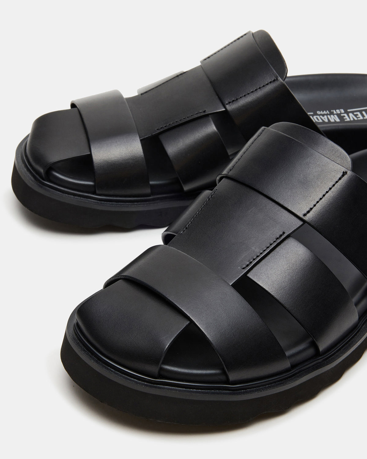 BLAZET Black Leather Footbed Fisherman Men's Sandal | Steve Madden online