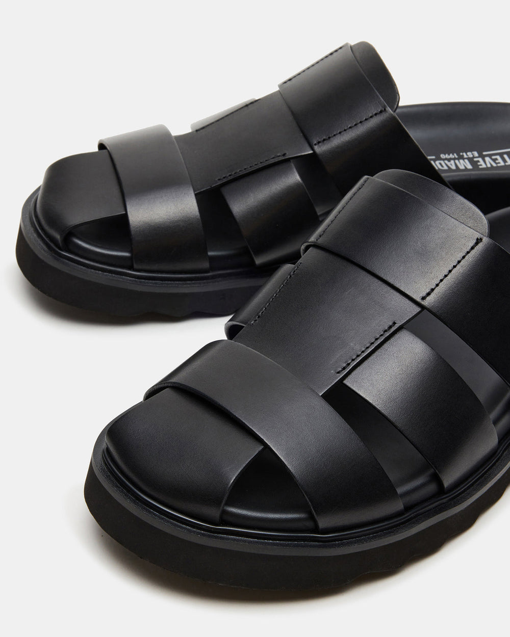 BLAZET Black Leather Footbed Fisherman Men's Sandal | Steve Madden online