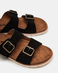 CORBAN Black Suede Men's Double Buckle Closure Footbed Sandal | Steve Madden Sale