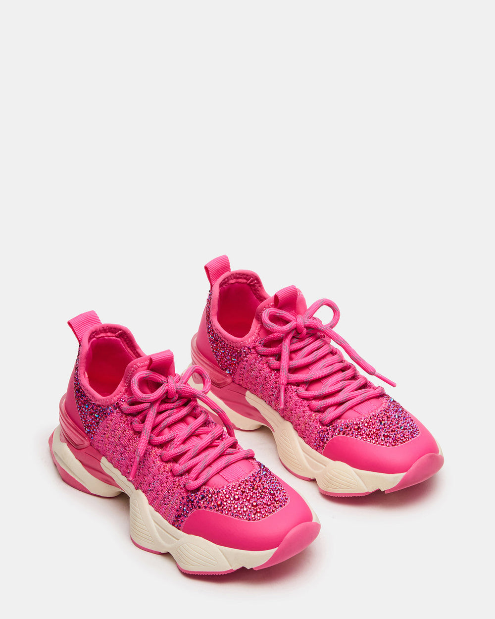 Kids' SOLACE Hot Pink Low-Top Lace-Up Knit Girls' Sneakers | Steve Madden US