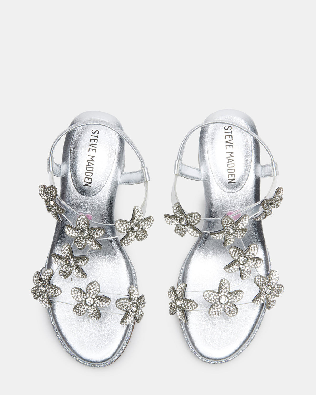 Kids' SAVVY Silver Girls' Strappy Rhinestone Block Heel | Steve Madden on Sale
