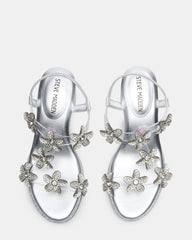 Kids' SAVVY Silver Girls' Strappy Rhinestone Block Heel | Steve Madden on Sale