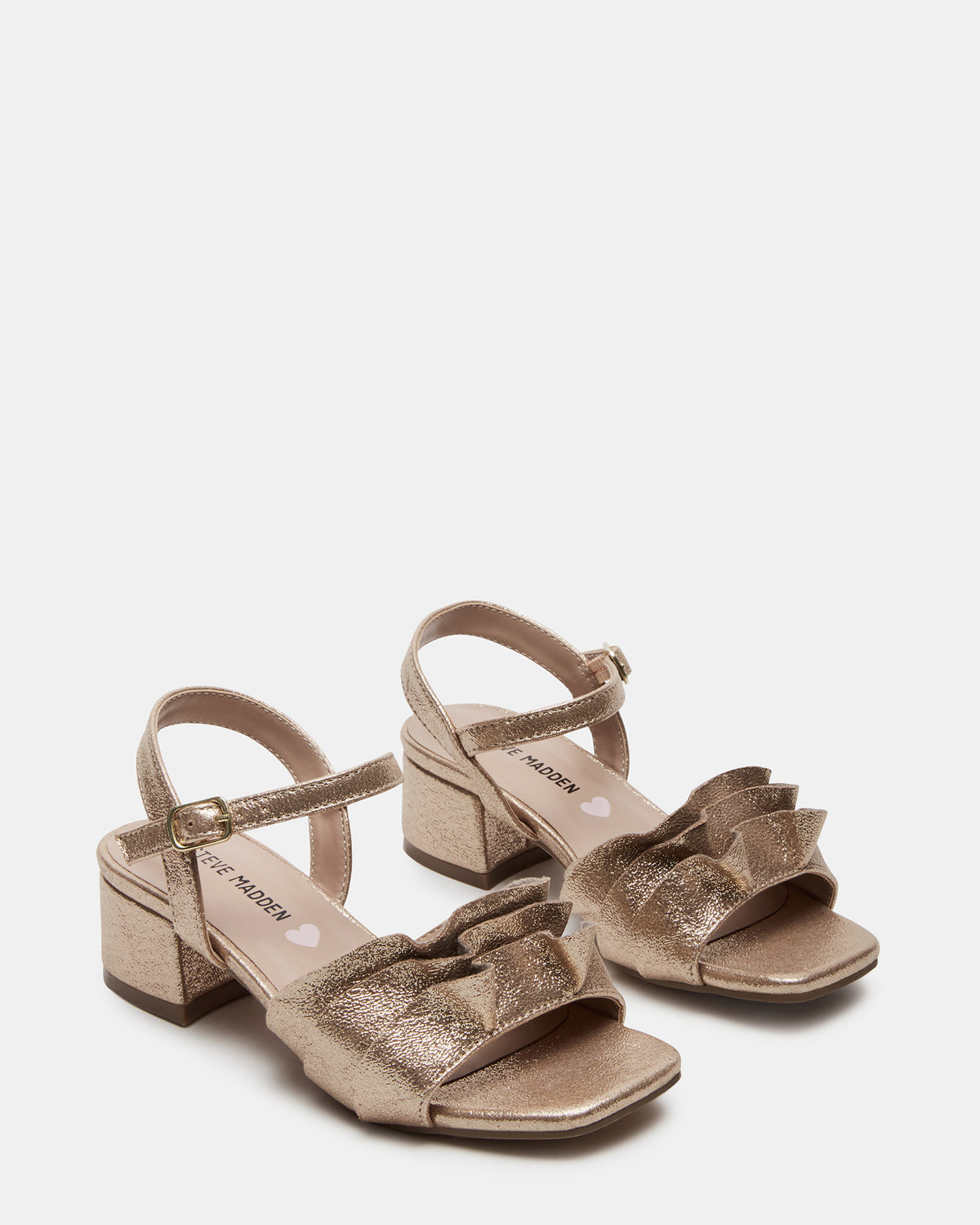 Kids' PRESS Gold Girls' Square-Toe Ruffle Block Heel | Steve Madden US
