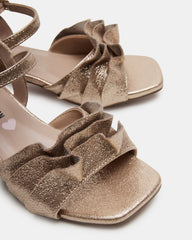 Kids' PRESS Gold Girls' Square-Toe Ruffle Block Heel | Steve Madden US