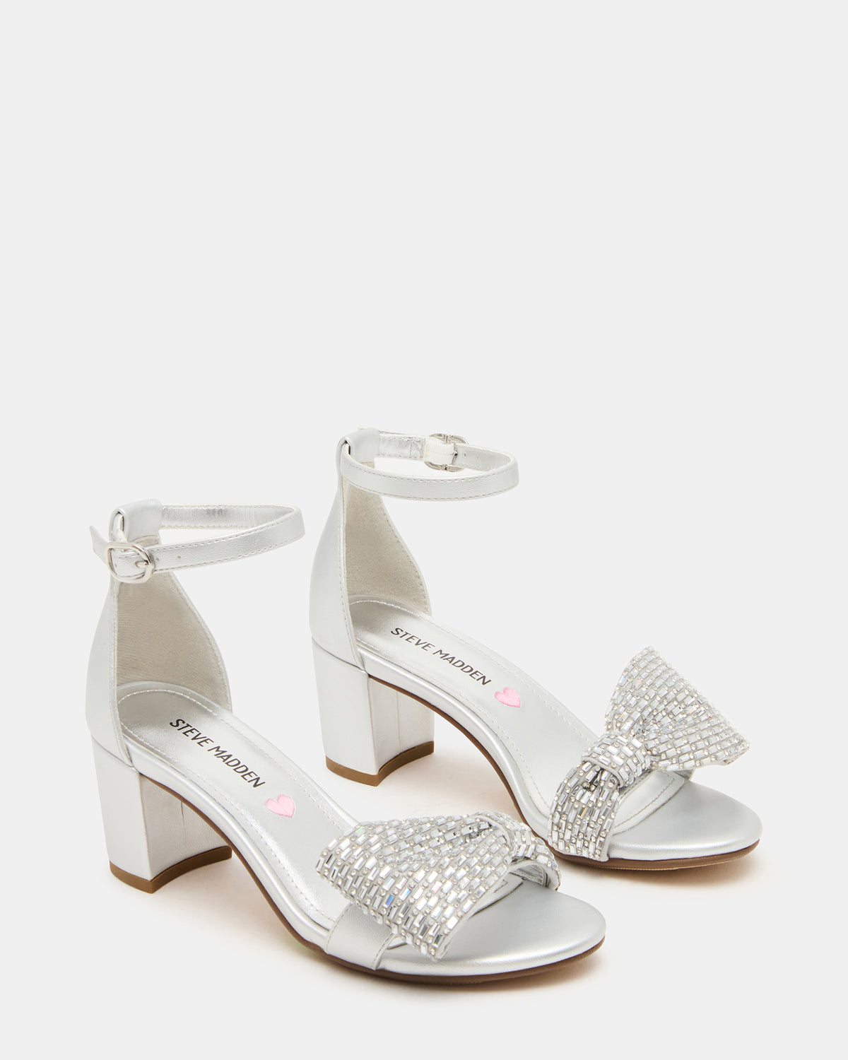 Kids' ABIGAL Silver Rhinestone Embellised Block Heel Girls' Heel | Steve Madden near me