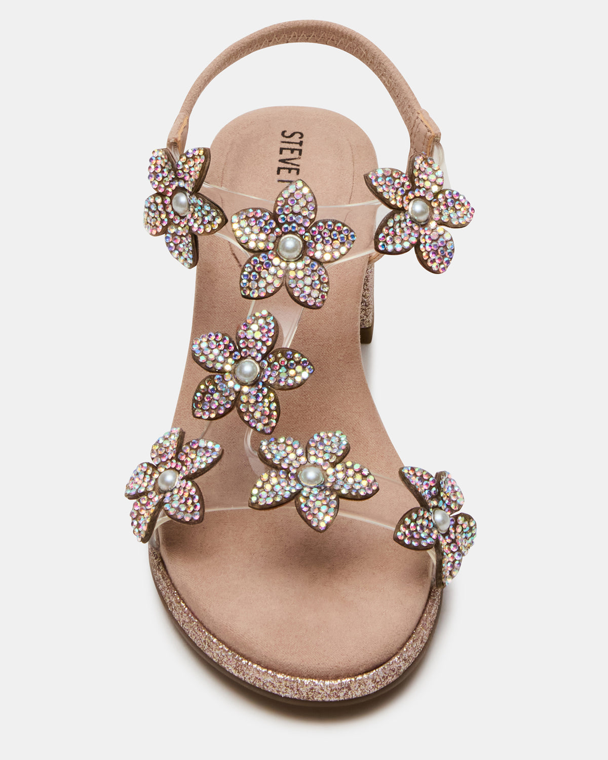 Kids' SAVVY Blush Girls' Strappy Rhinestone Block Heel | Steve Madden outlet