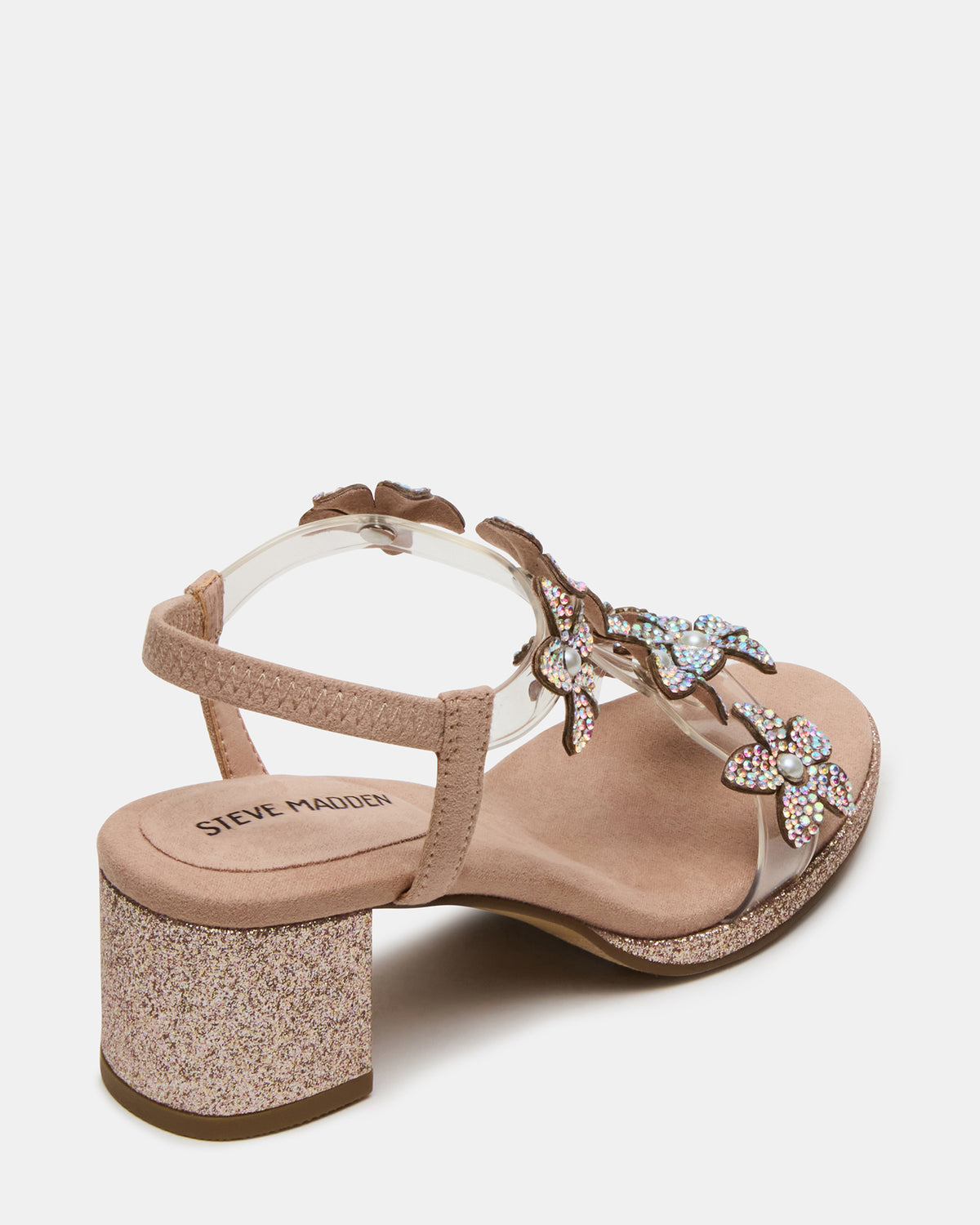 Kids' SAVVY Blush Girls' Strappy Rhinestone Block Heel | Steve Madden outlet