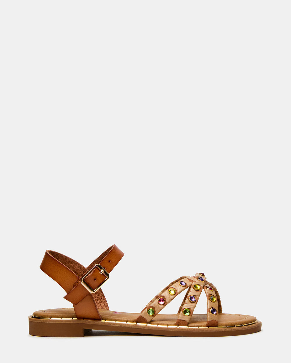 Kids' GILLIAN Cognac Multi Strappy Rhinestone Embellished Girls' Sandal | Steve Madden Sale