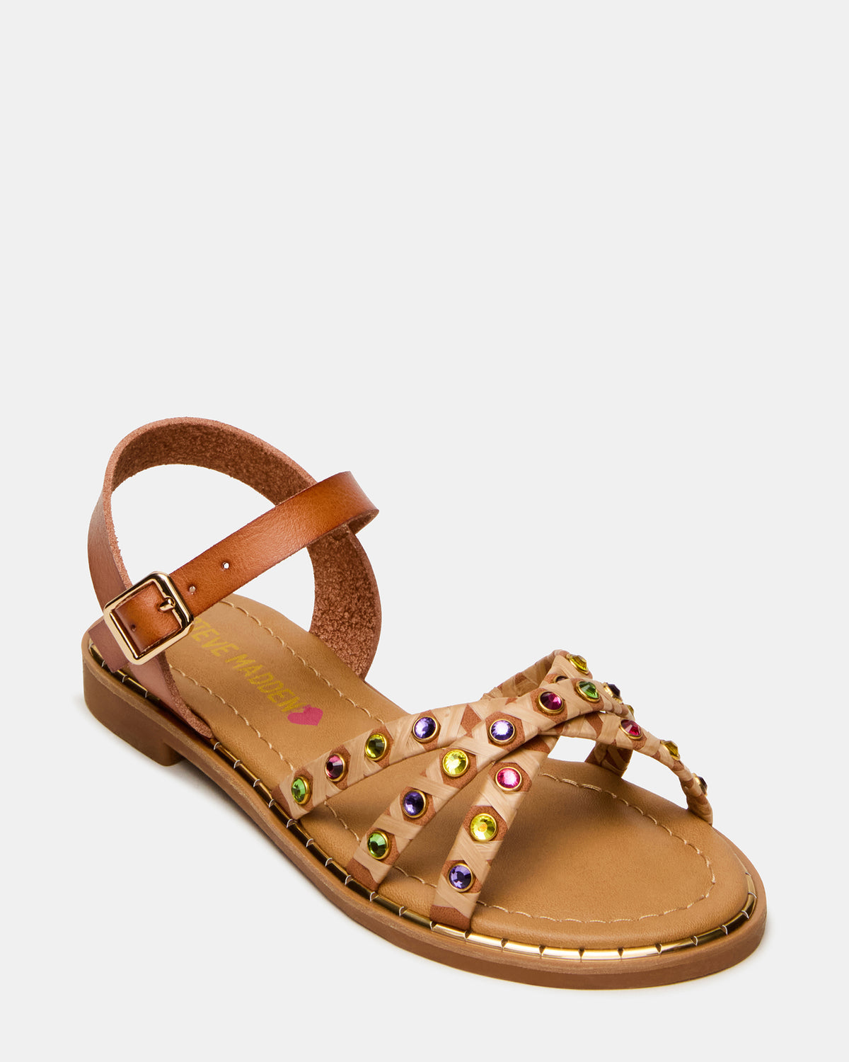 Kids' GILLIAN Cognac Multi Strappy Rhinestone Embellished Girls' Sandal | Steve Madden Sale
