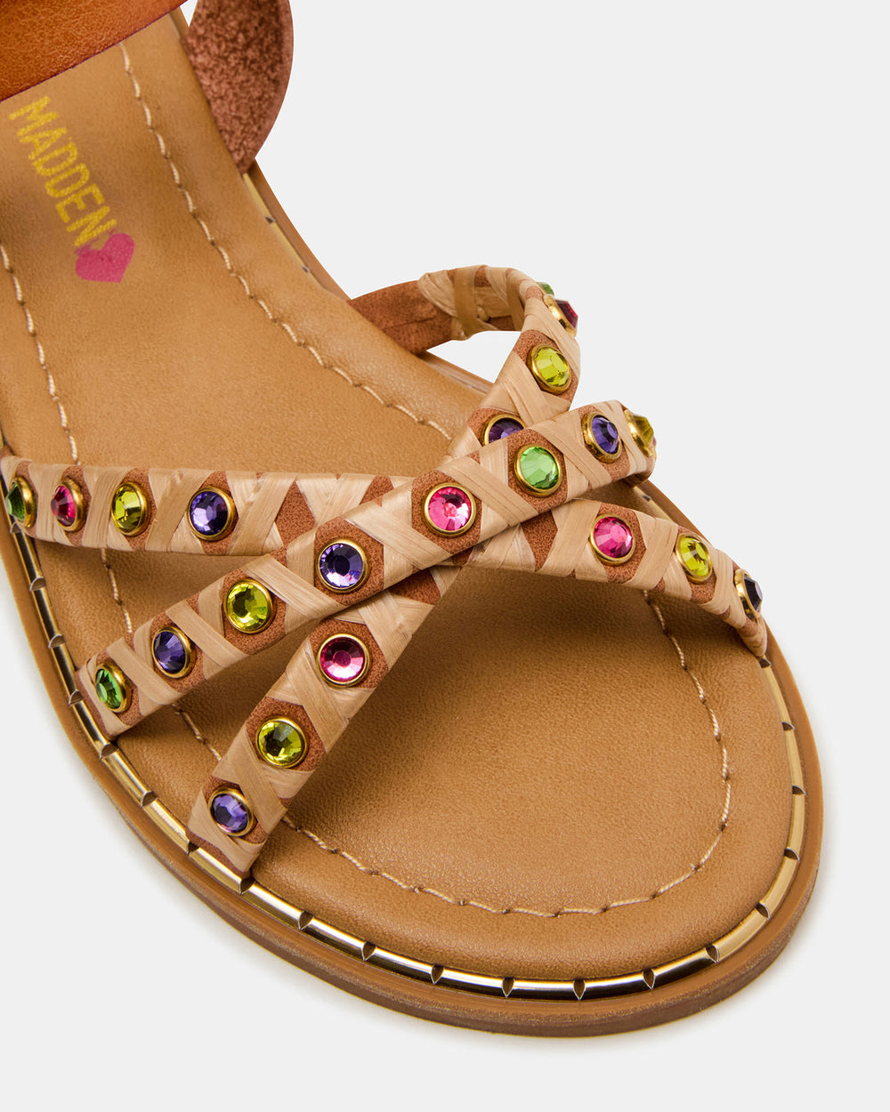 Kids' GILLIAN Cognac Multi Strappy Rhinestone Embellished Girls' Sandal | Steve Madden Sale