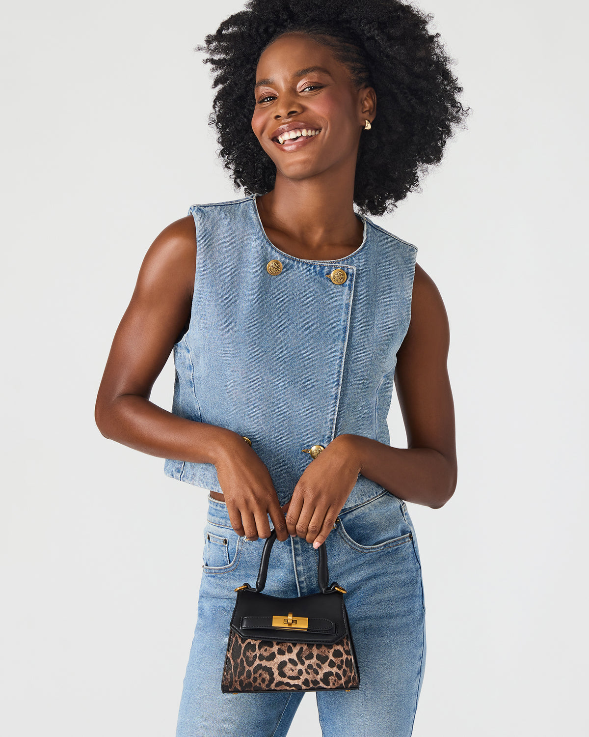 MADLYN Bag Leopard Structured Turn-Lock Closure Top-Handle Crossbody Mini Handbag | Steve Madden Sale