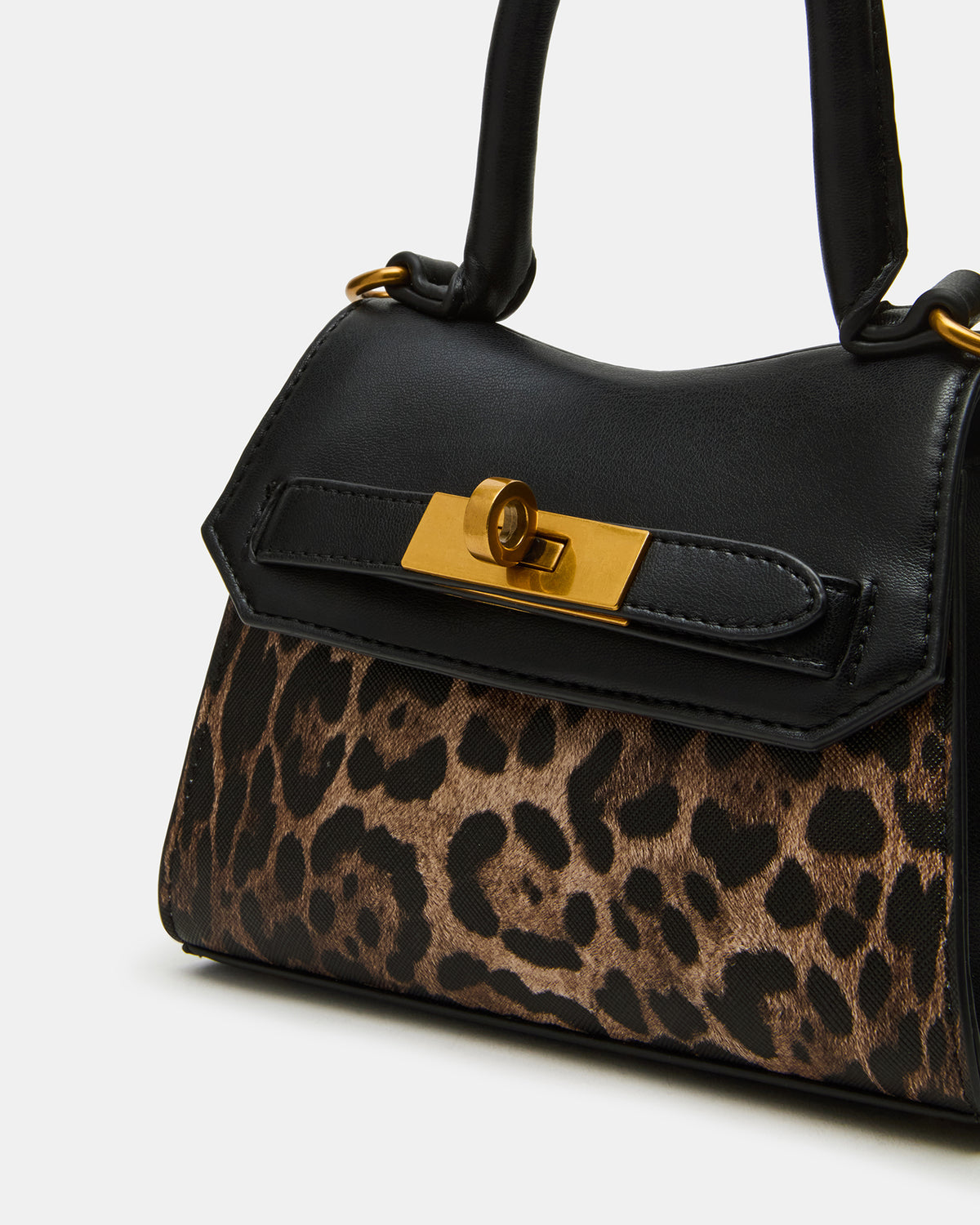 MADLYN Bag Leopard Structured Turn-Lock Closure Top-Handle Crossbody Mini Handbag | Steve Madden Sale