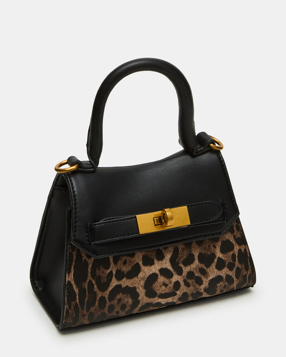 MADLYN Bag Leopard Structured Turn-Lock Closure Top-Handle Crossbody Mini Handbag | Steve Madden Sale