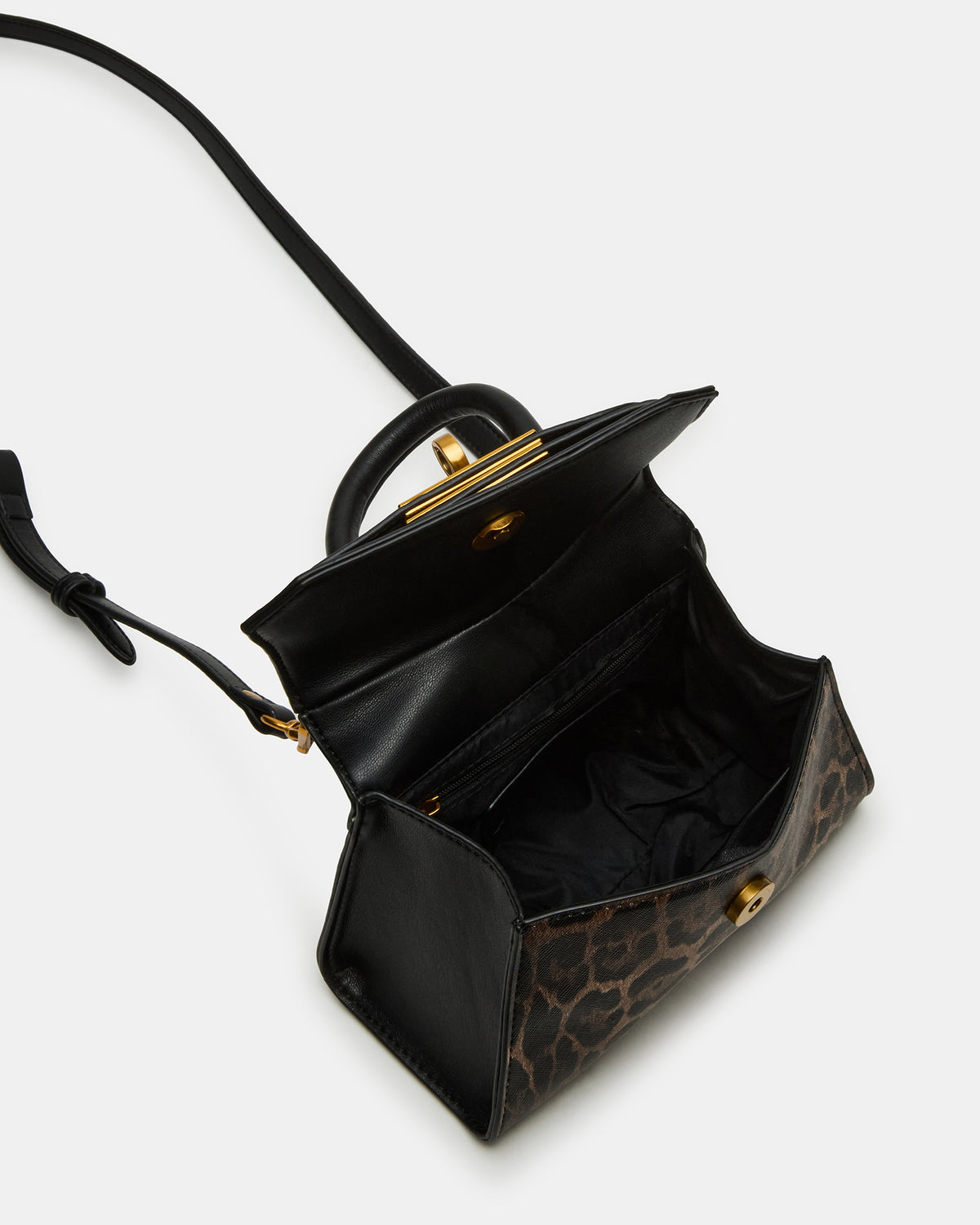 MADLYN Bag Leopard Structured Turn-Lock Closure Top-Handle Crossbody Mini Handbag | Steve Madden Sale
