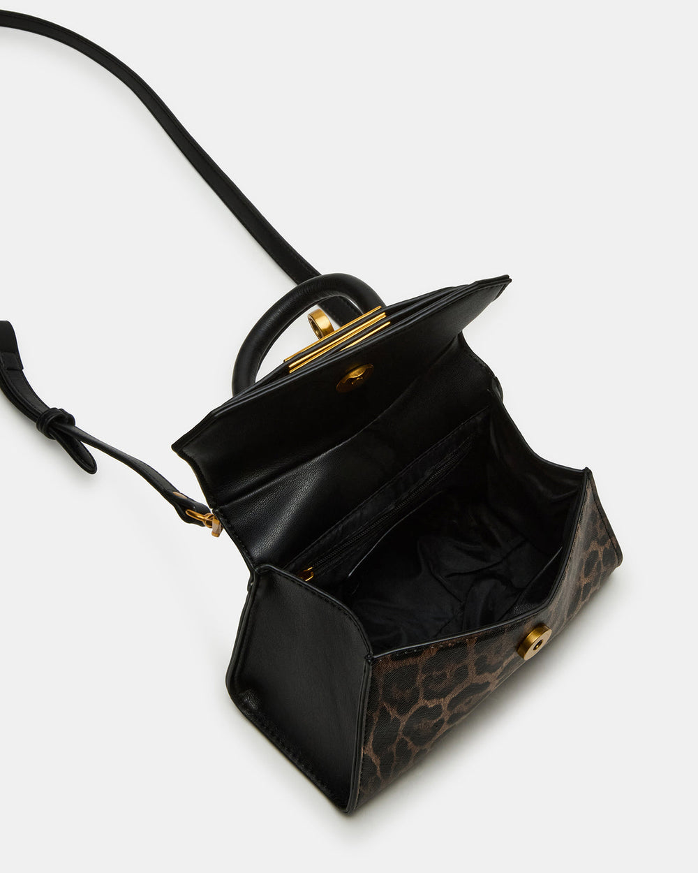 MADLYN Bag Leopard Structured Turn-Lock Closure Top-Handle Crossbody Mini Handbag | Steve Madden Sale