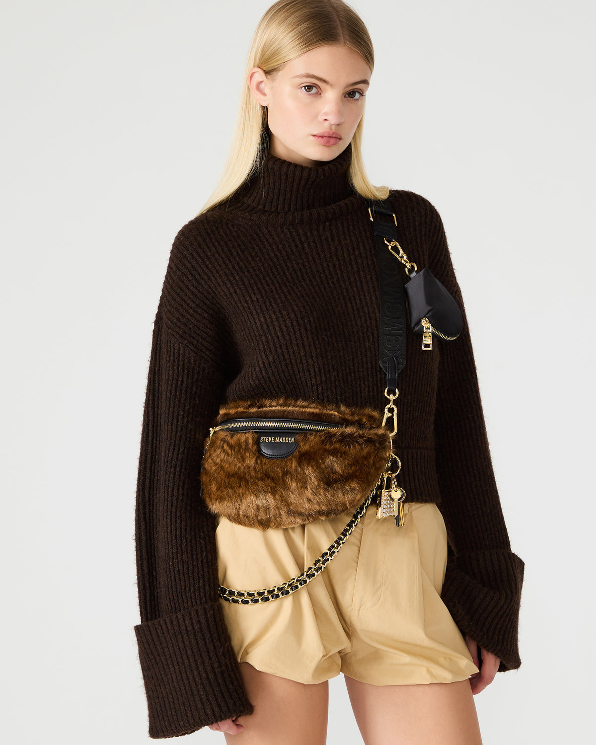 WYLDER Bag Brown Faux Fur Crossbody Women's Belt Handbag | Steve Madden on Sale