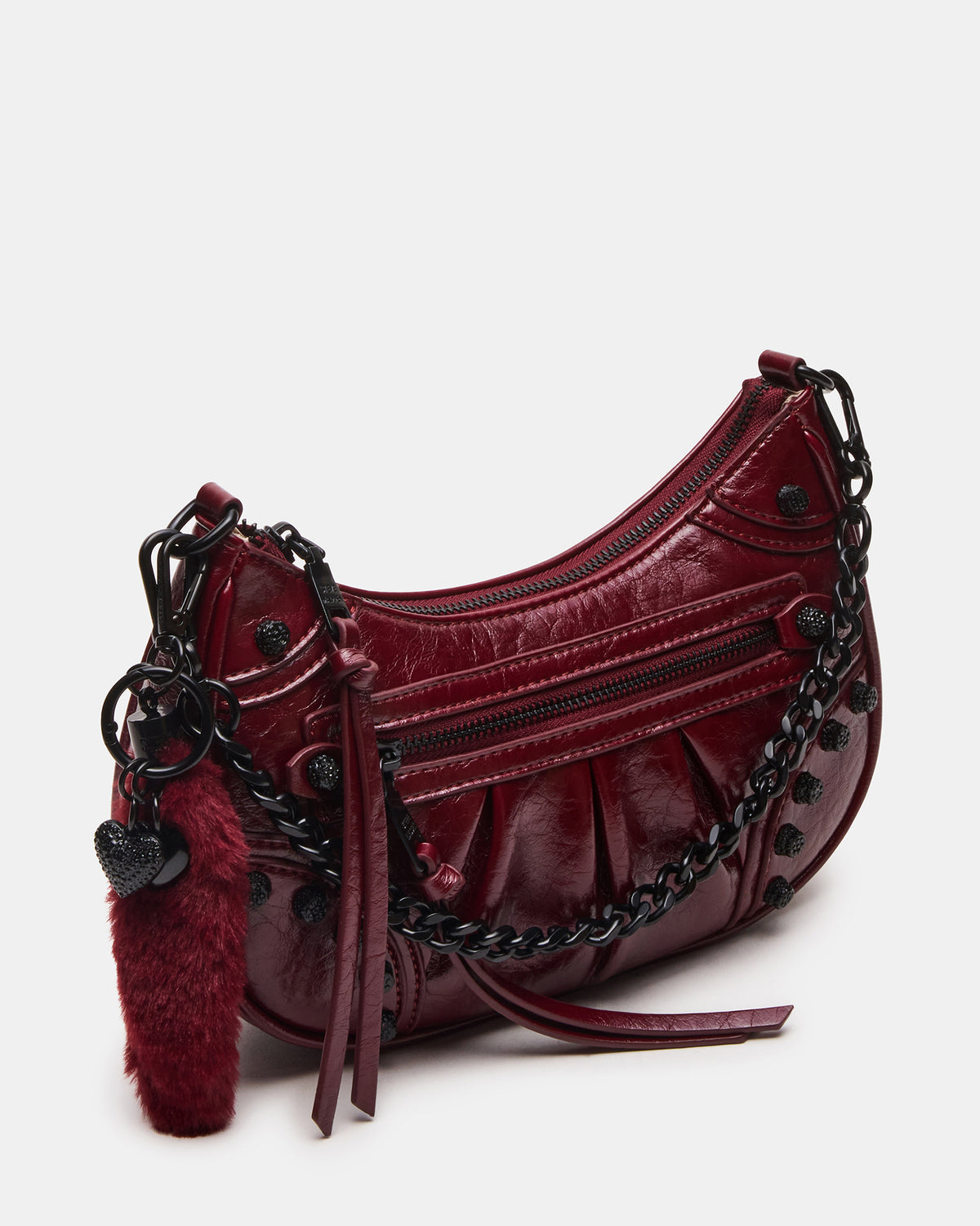 ERIKA Bag Wine Rhinestone Embellished Studded Crinkle Moto Crossbody Handbag | Steve Madden near me