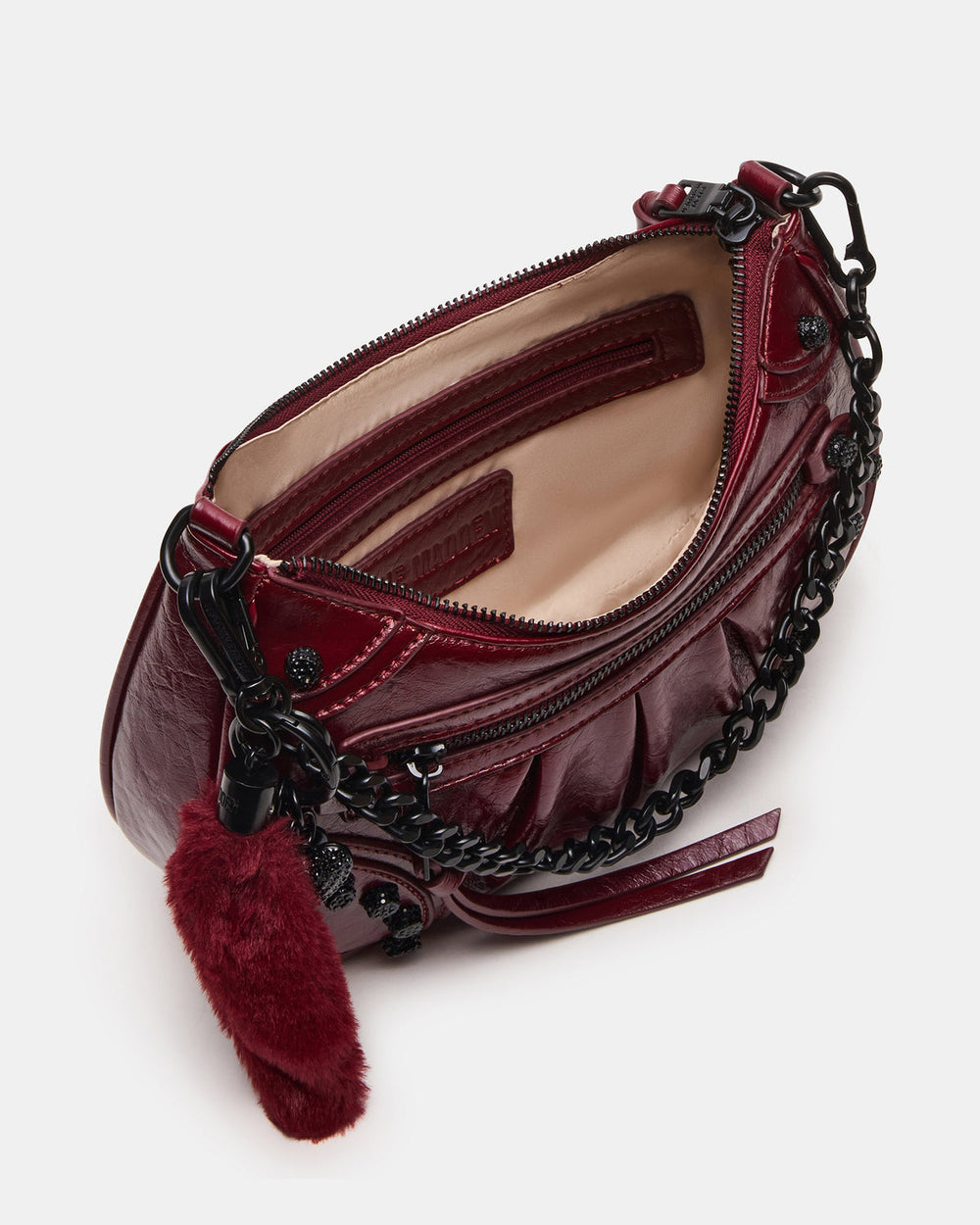 ERIKA Bag Wine Rhinestone Embellished Studded Crinkle Moto Crossbody Handbag | Steve Madden near me
