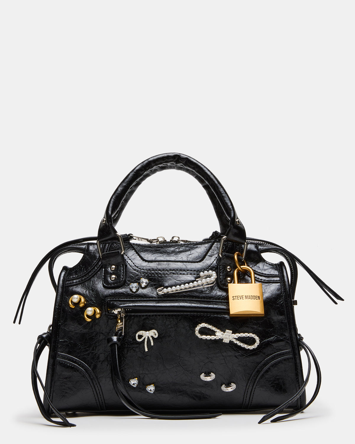 RIGGS Bag Embellished Black Distressed Slouchy Top-Handle Crossbody Satchel Handbag | Steve Madden online