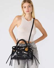 RIGGS Bag Embellished Black Distressed Slouchy Top-Handle Crossbody Satchel Handbag | Steve Madden online