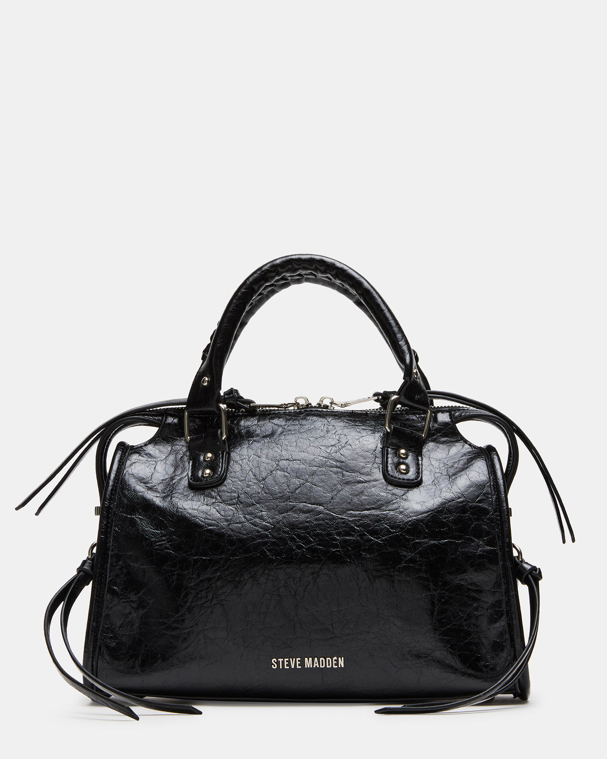 RIGGS Bag Embellished Black Distressed Slouchy Top-Handle Crossbody Satchel Handbag | Steve Madden online