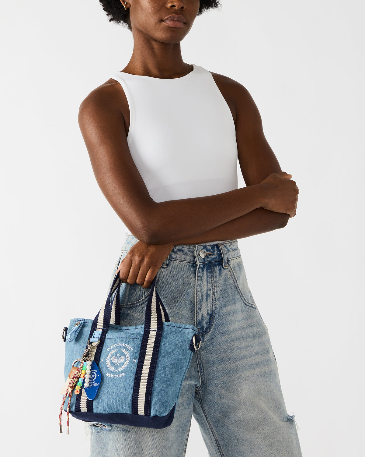COLLEGE Bag Denim Top-Handle Crossbody Tote Handbag | Steve Madden Sale