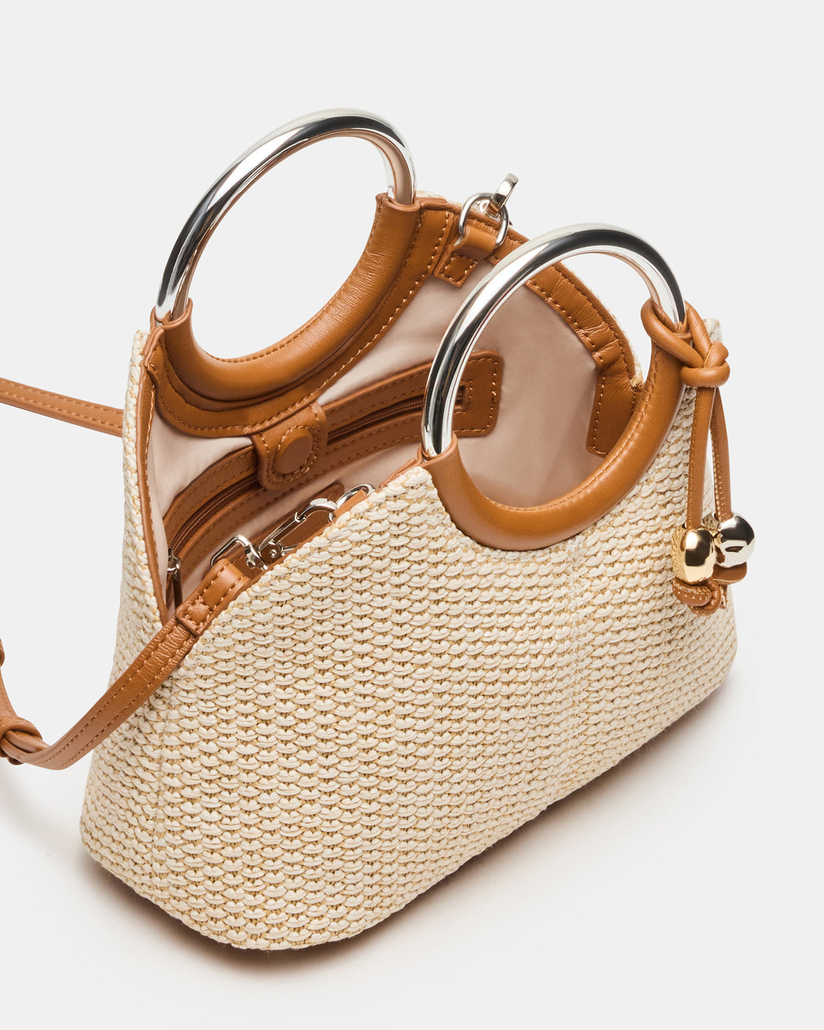 GEENA Straw Bag Light Natural Ring Top-Handle Crossbody Handbag | Steve Madden discount
