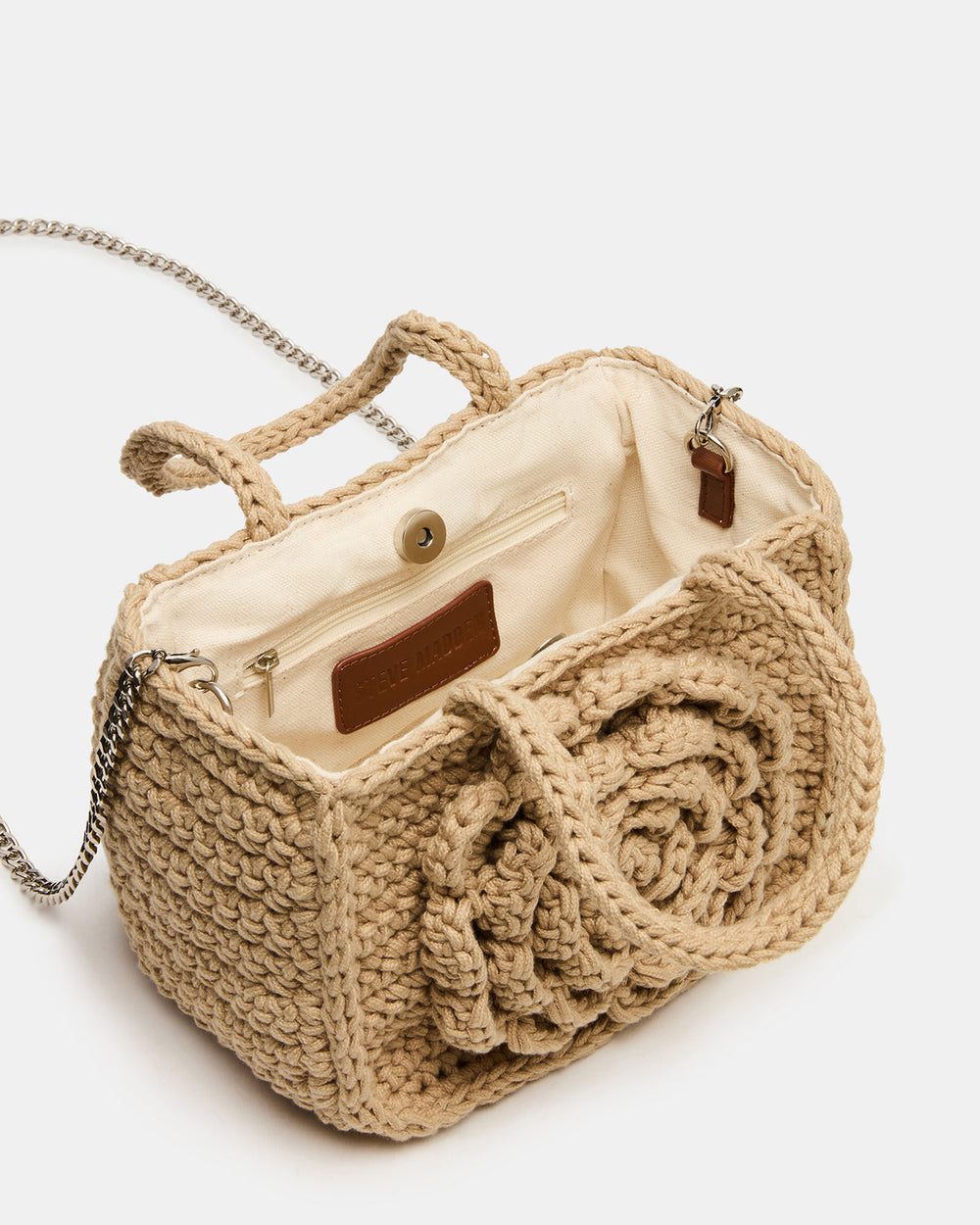 LUVLY Bag Natural Mini Top-Handle Flower Decal Crochet Crossbody Handbag | Steve Madden outlet