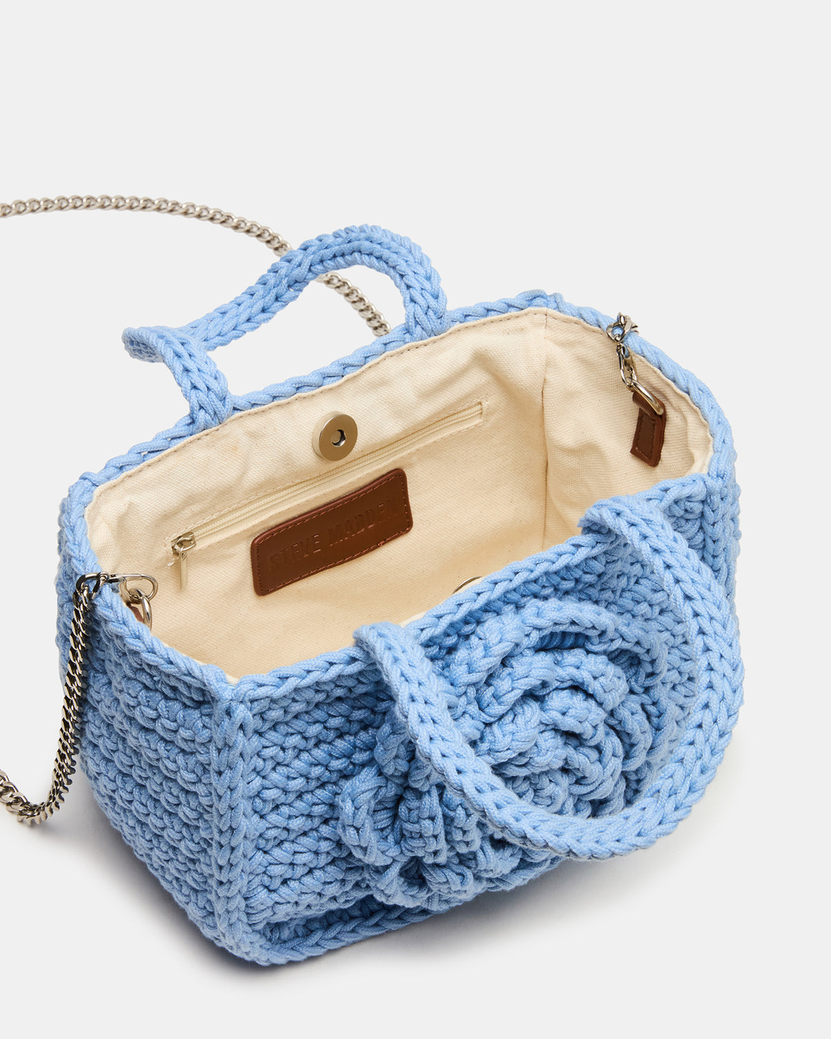 LUVLY Bag Light Blue Mini Top-Handle Flower Decal Crochet Crossbody Handbag | Steve Madden Sale