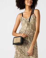 DAISYS Black Multi Women's Studded Straw Crossbody Handbag | Steve Madden US