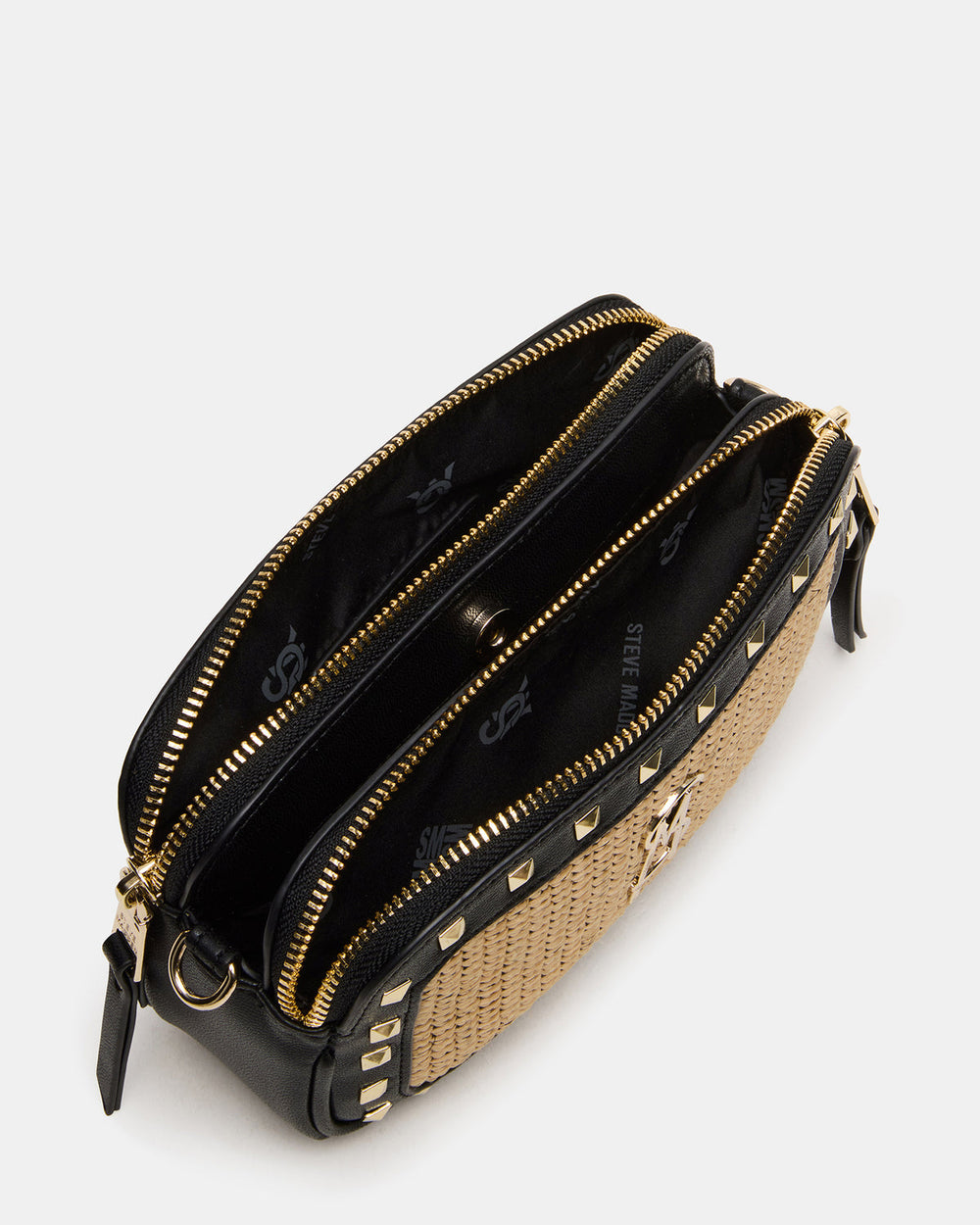 DAISYS Black Multi Women's Studded Straw Crossbody Handbag | Steve Madden US