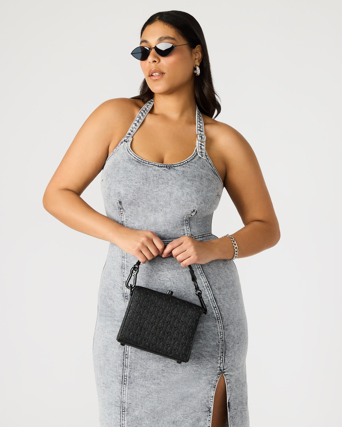 NOYA Black/Black Women's Embossed Crossbody Top-Handle Box Handbag | Steve Madden outlet
