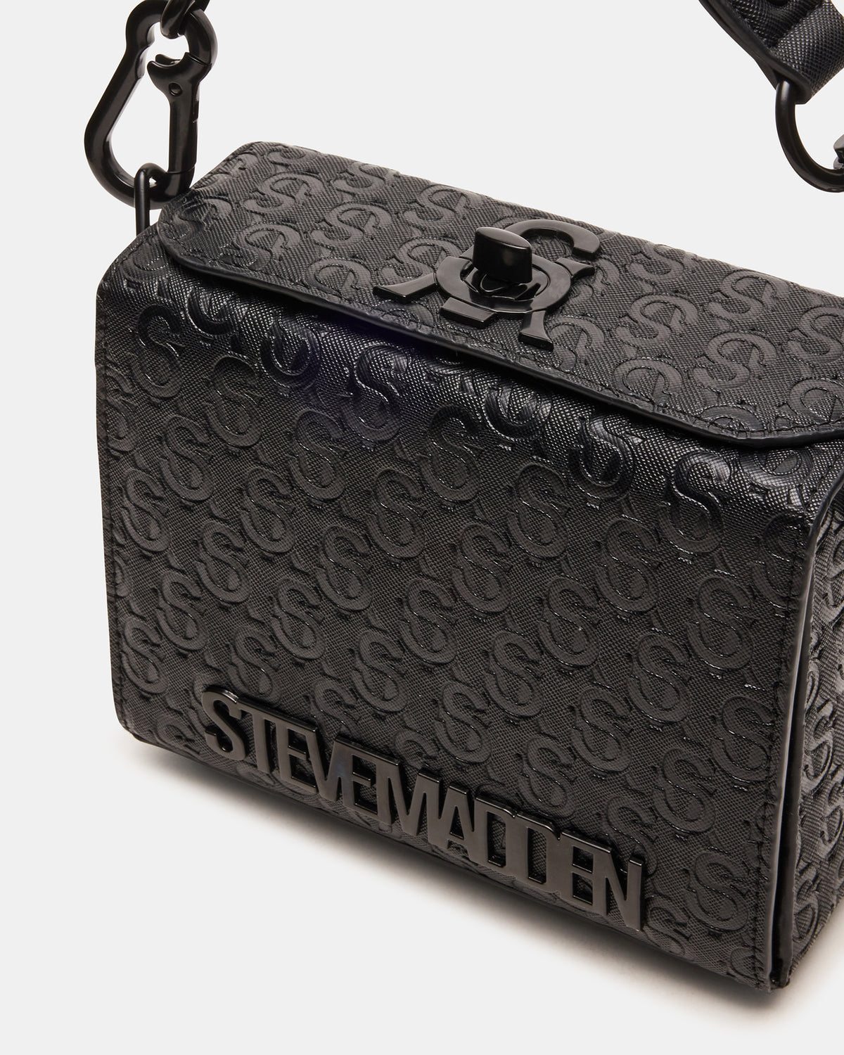 NOYA Black/Black Women's Embossed Crossbody Top-Handle Box Handbag | Steve Madden outlet
