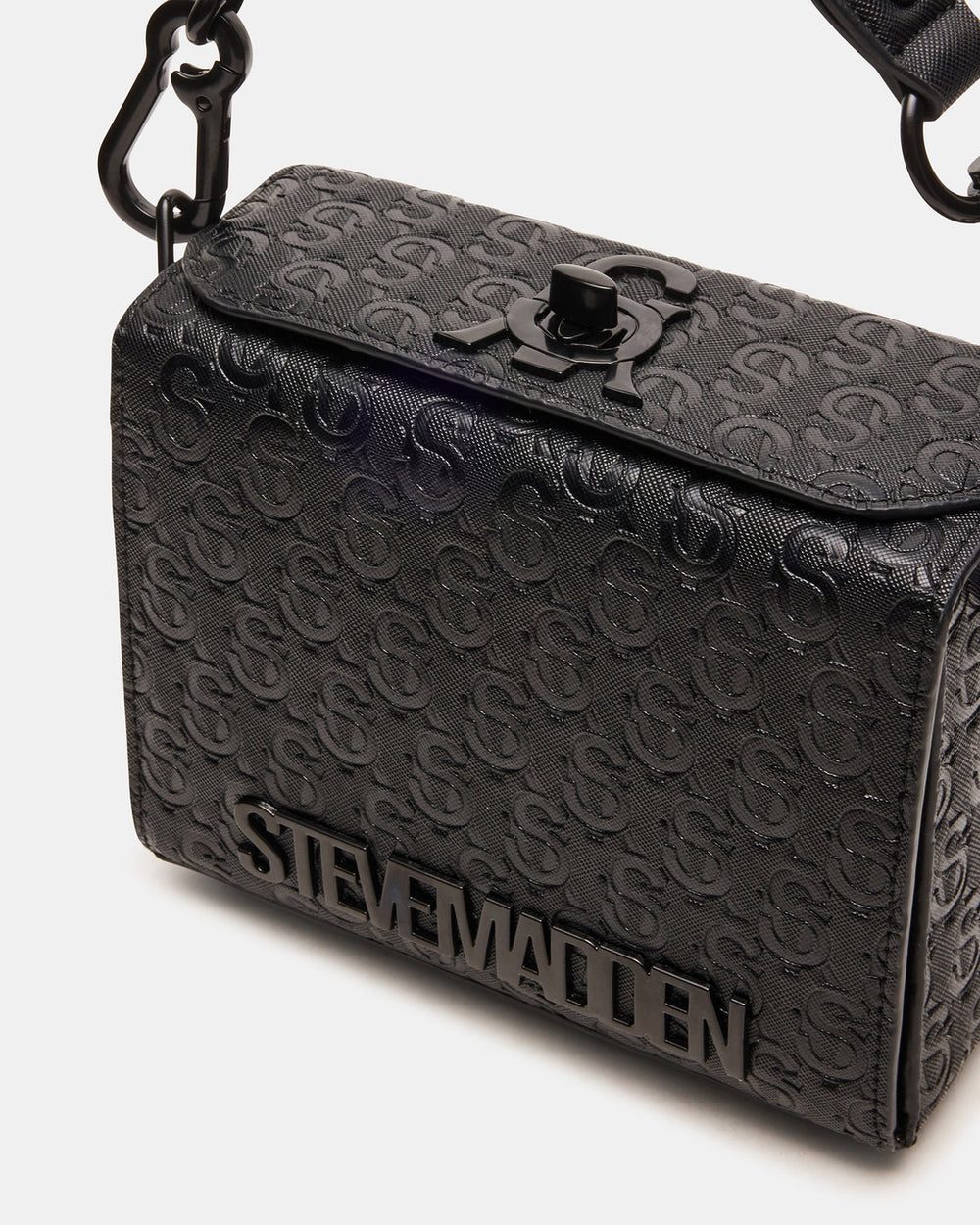 NOYA Black/Black Women's Embossed Crossbody Top-Handle Box Handbag | Steve Madden outlet