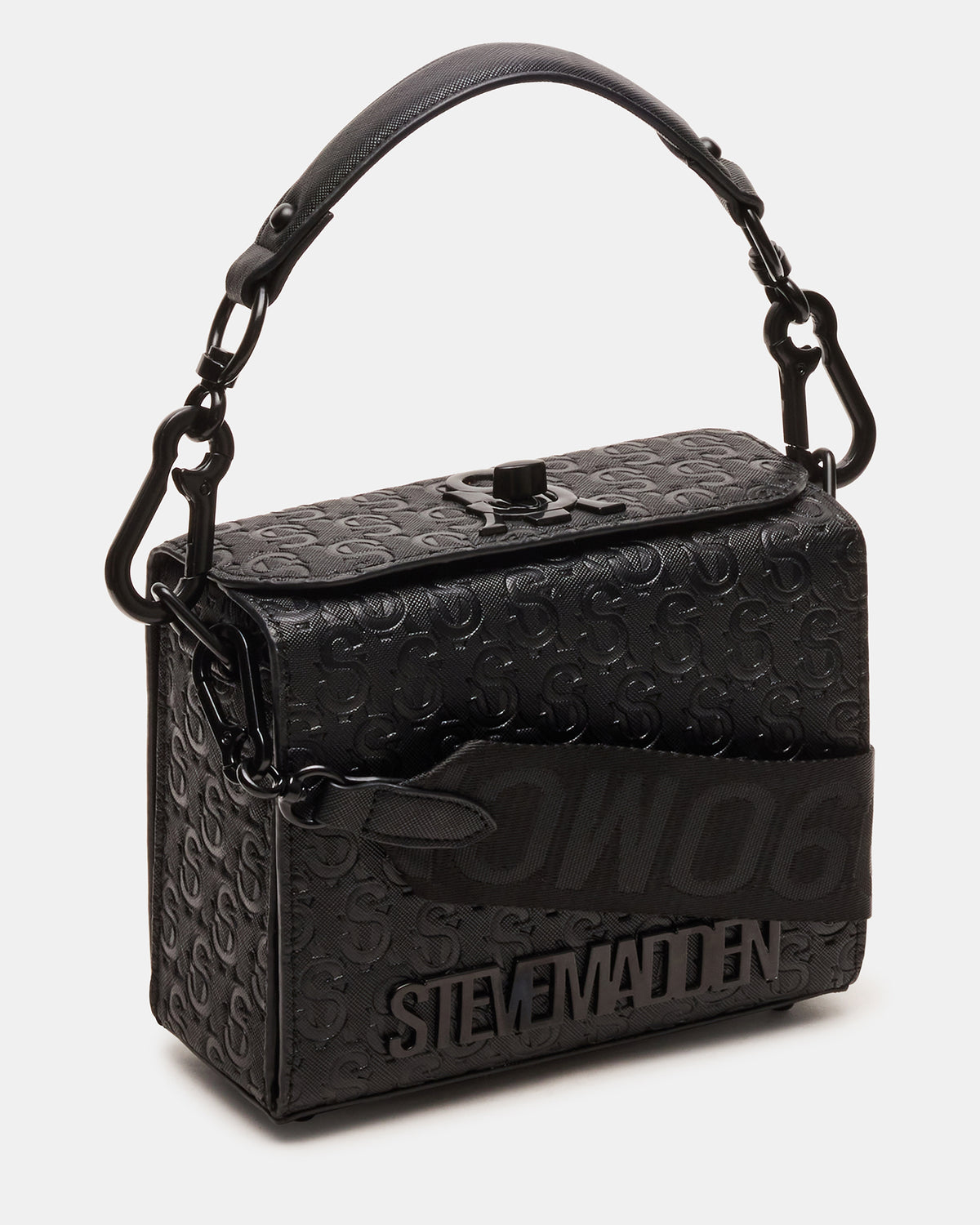 NOYA Black/Black Women's Embossed Crossbody Top-Handle Box Handbag | Steve Madden outlet