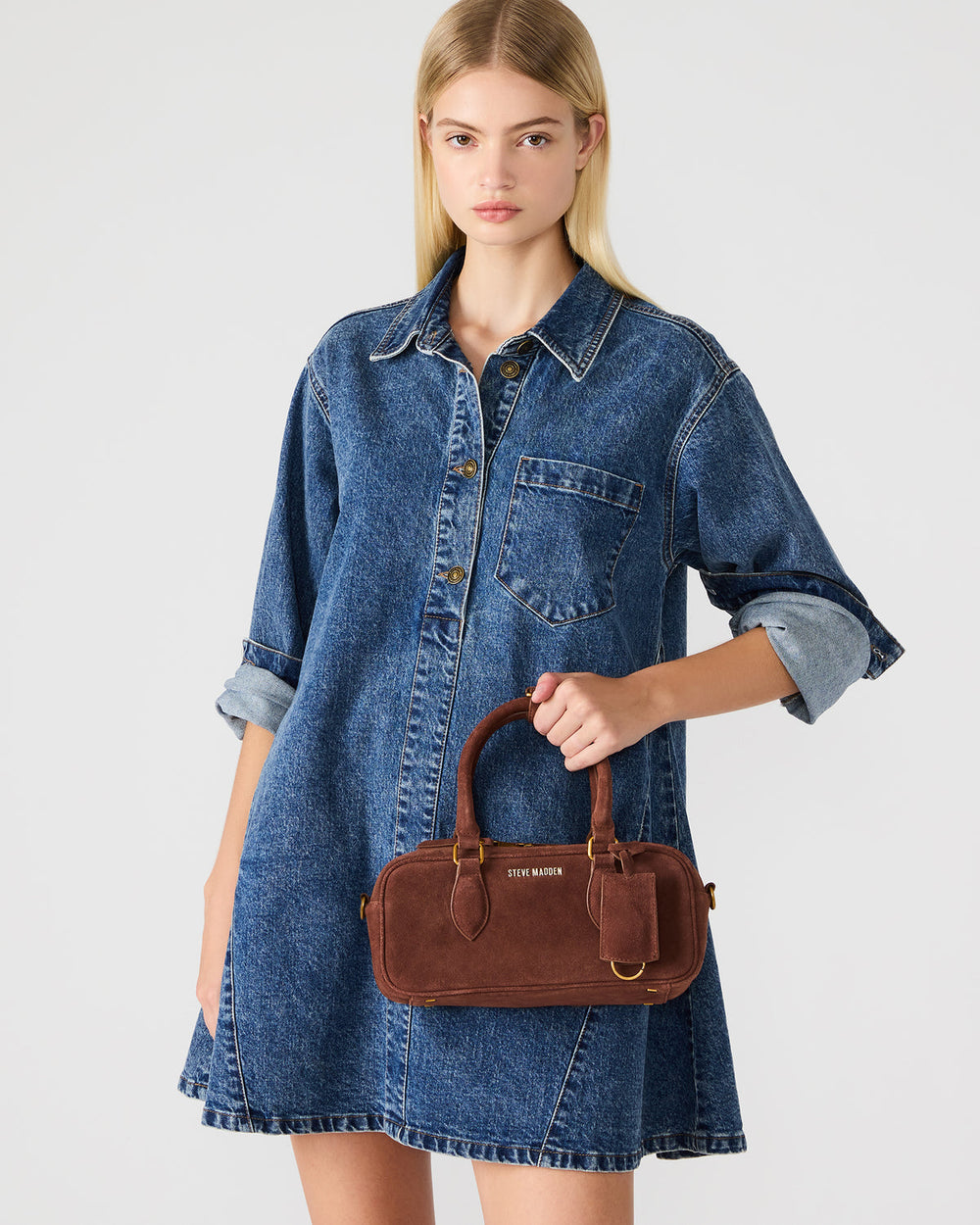 MERIT Bag Chestnut Suede Top-Handle Satchel Crossbody Handbag | Steve Madden discount