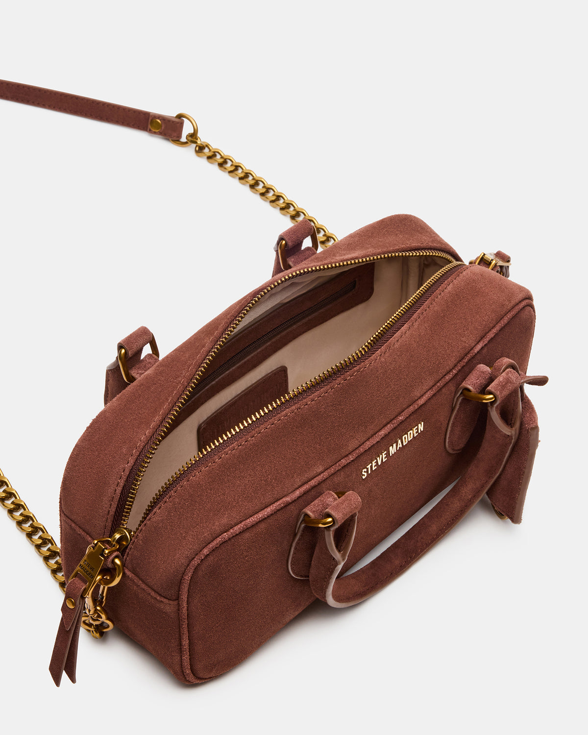 MERIT Bag Chestnut Suede Top-Handle Satchel Crossbody Handbag | Steve Madden discount