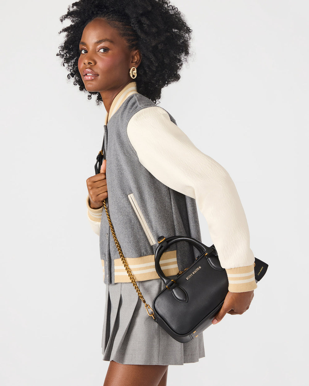 MERIT Bag Black Leather Top-Handle Satchel Crossbody Handbag | Steve Madden online