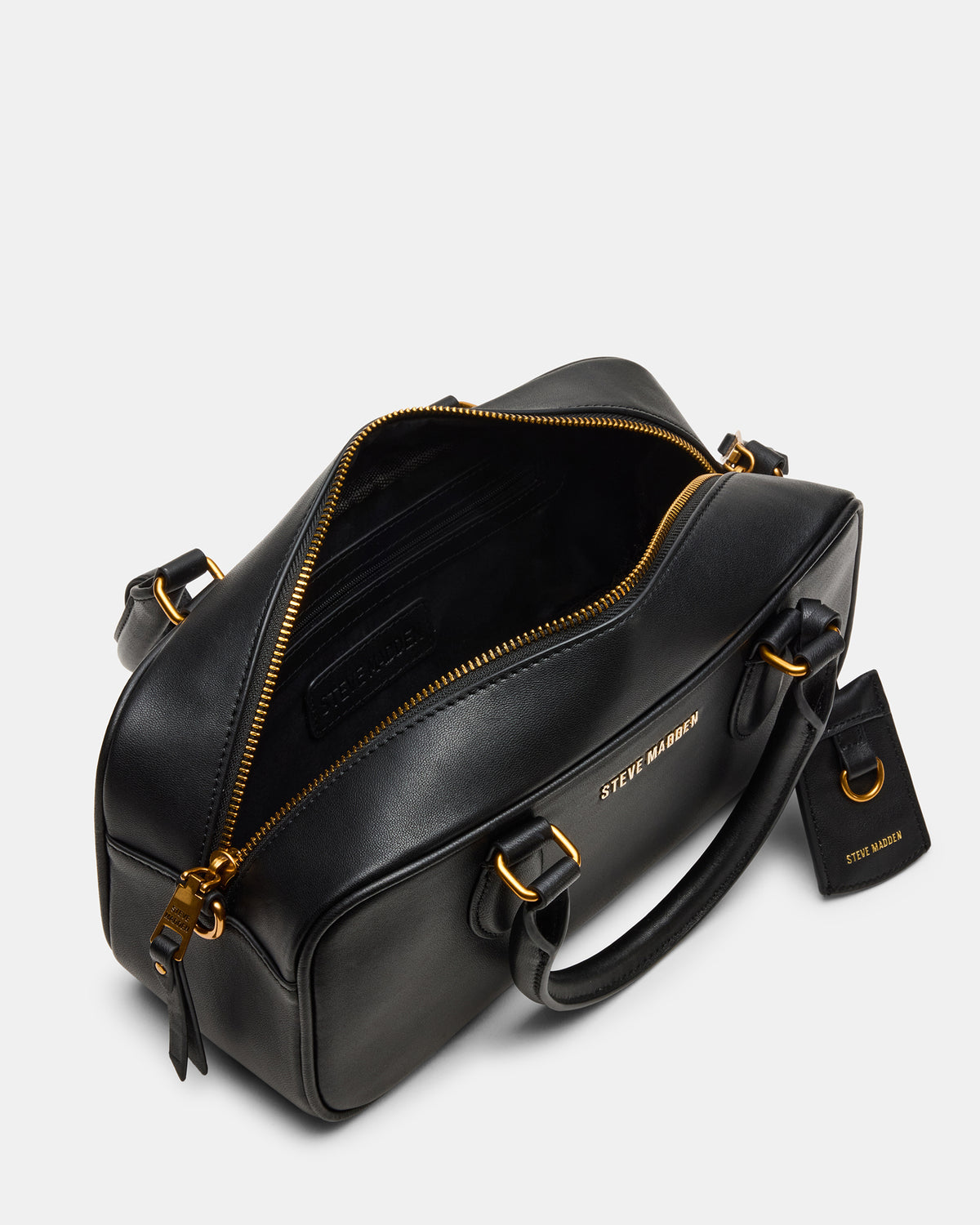 MERIT Bag Black Leather Top-Handle Satchel Crossbody Handbag | Steve Madden online