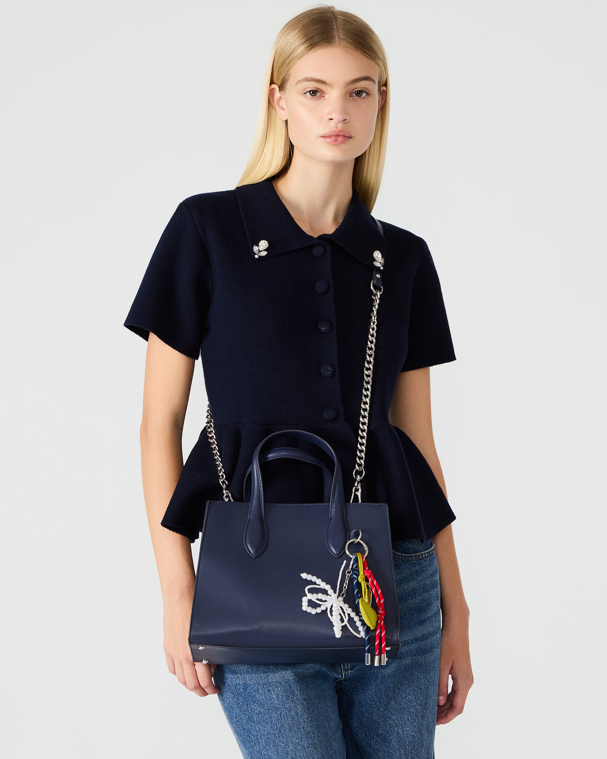 CALLEB Bag Navy Structured Tote Crossbody Handbag | Steve Madden US