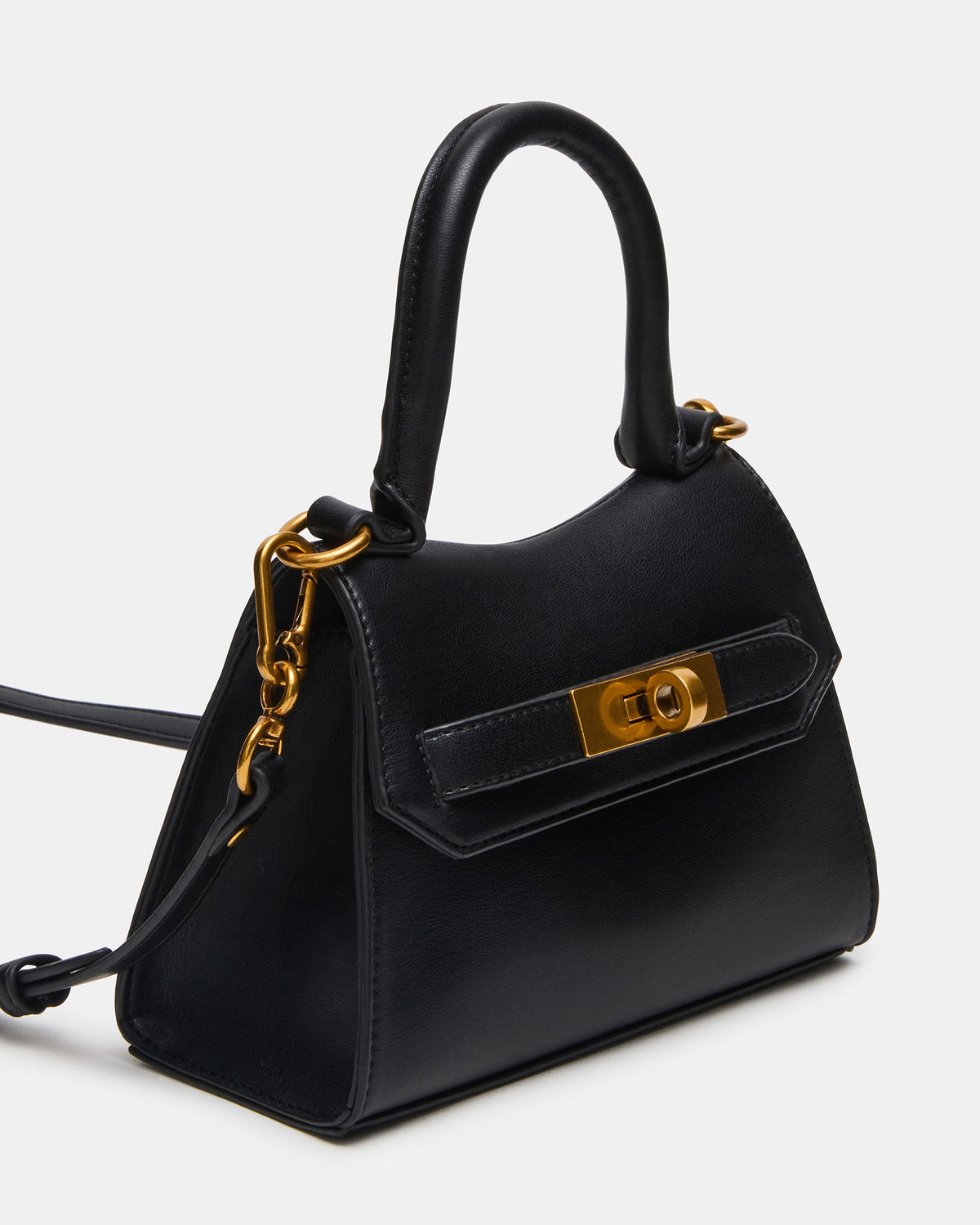 MADLYN Bag Black Structured Turn-Lock Closure Top-Handle Crossbody Mini Handbag | Steve Madden for Sale