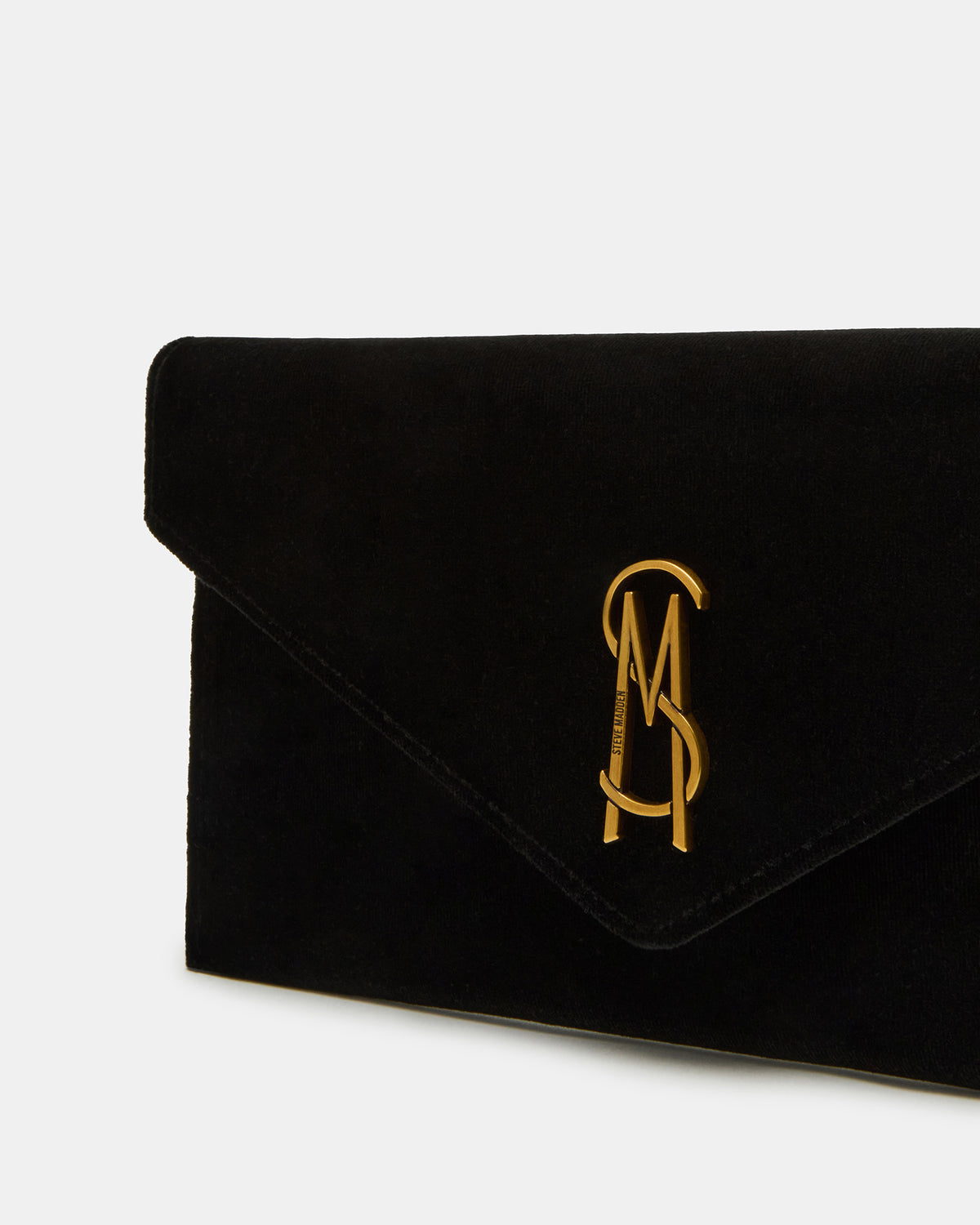 SMOOTH Bag Black Velvet Envelope Logo Crossbody Clutch Handbag | Steve Madden outlet
