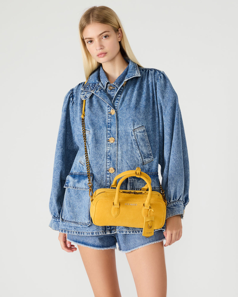 MERIT Bag Mustard Suede Top-Handle Satchel Crossbody Handbag | Steve Madden discount