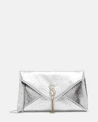 PARTAY Bag Silver Oversized Crinkle Envelope Logo Clutch Handbag | Steve Madden US