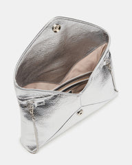 PARTAY Bag Silver Oversized Crinkle Envelope Logo Clutch Handbag | Steve Madden US