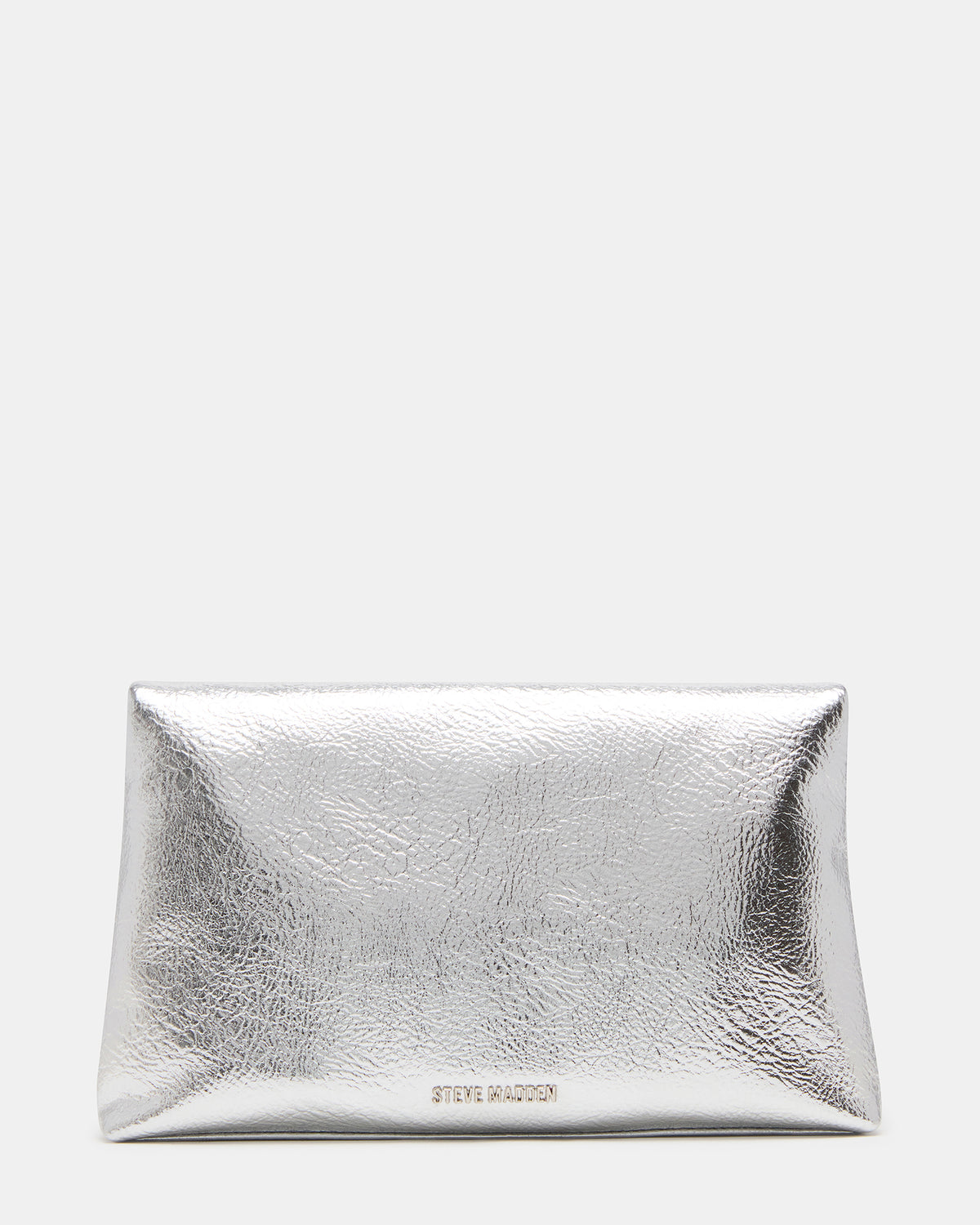 PARTAY Bag Silver Oversized Crinkle Envelope Logo Clutch Handbag | Steve Madden US