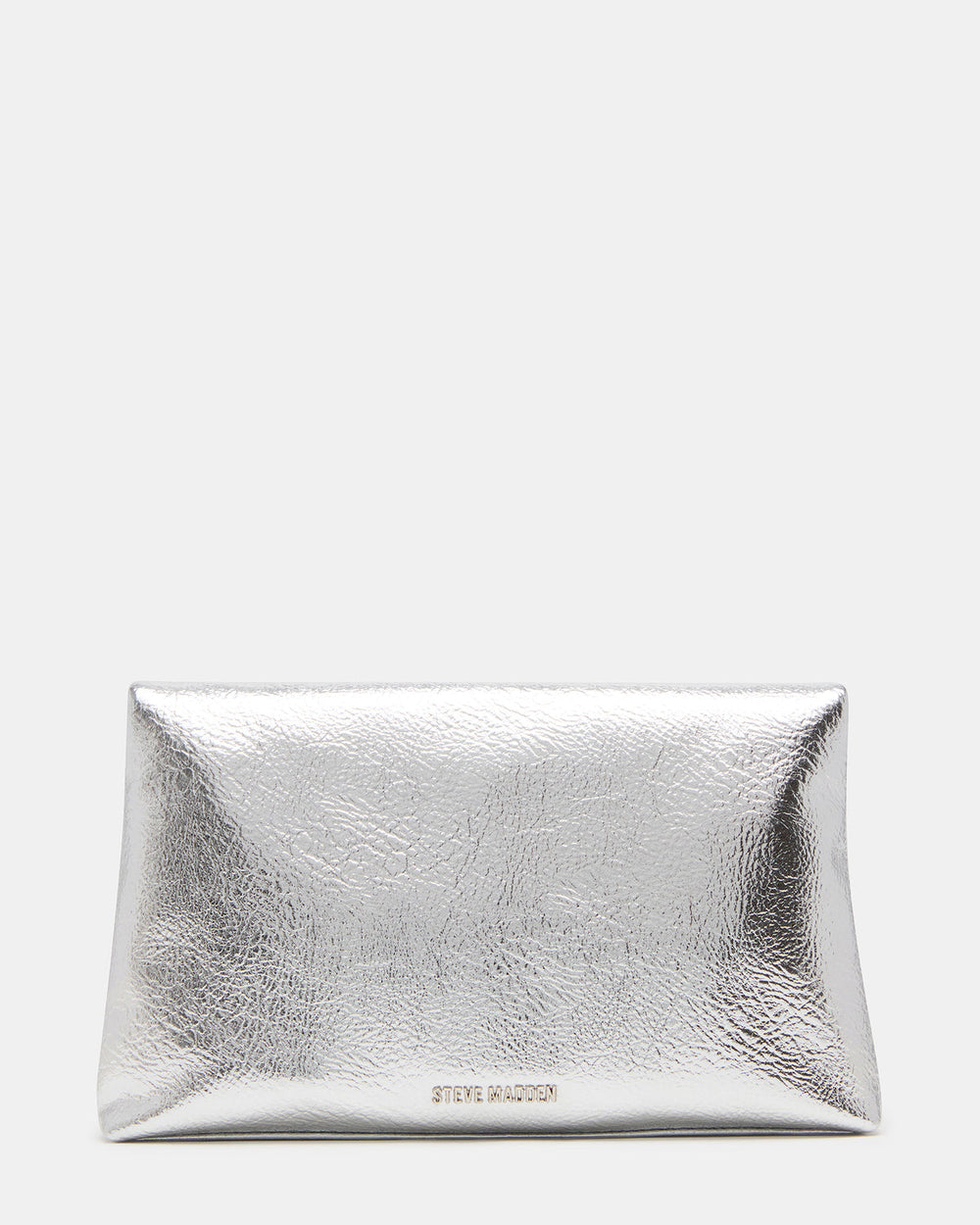 PARTAY Bag Silver Oversized Crinkle Envelope Logo Clutch Handbag | Steve Madden US