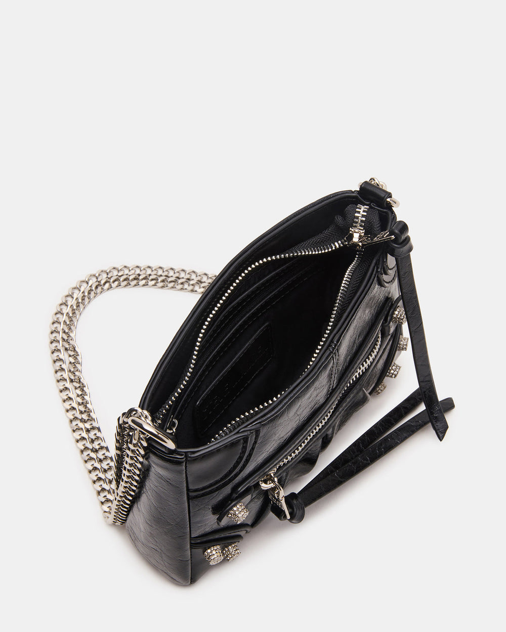 SKY Bag Black/Silver Moto Rhinestone Embellished Stud Crossbody Handbag | Steve Madden near me