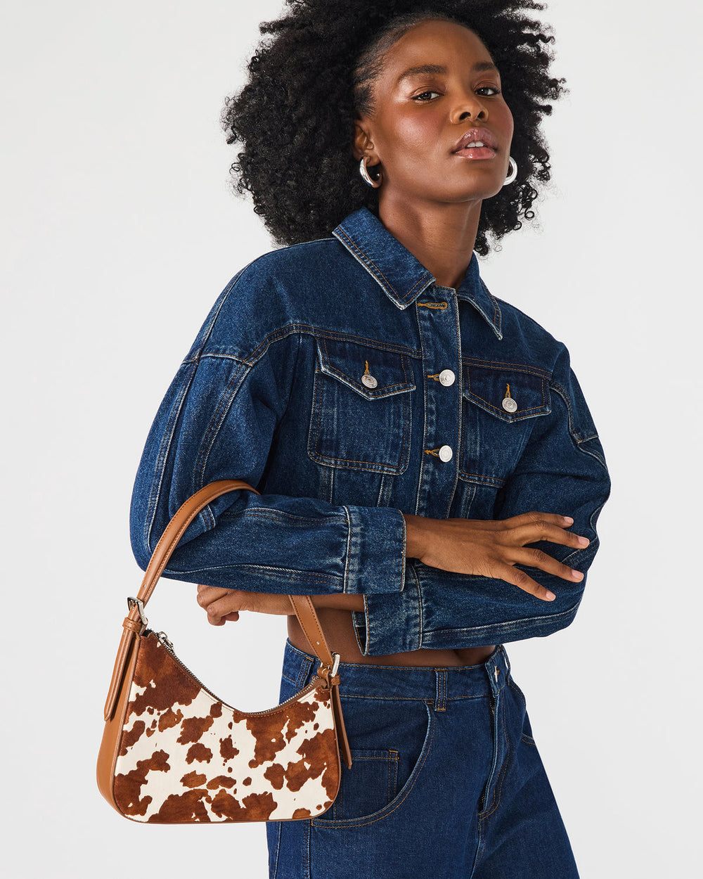 SMITH Bag Brown Cow Print Asymmetric Shoulder Handbag | Steve Madden near me