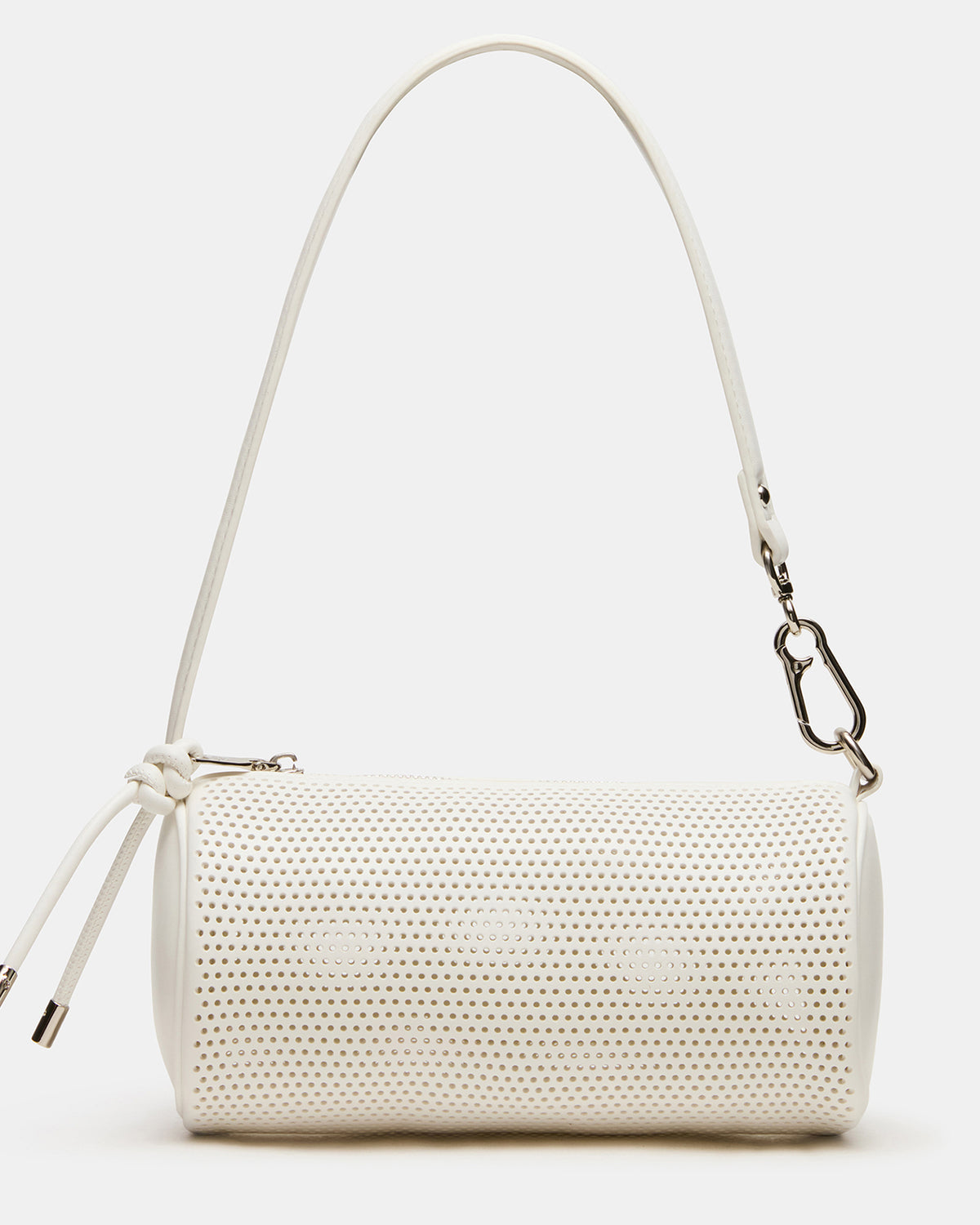 PRIYA Perforated Bag White Mini Barrel Shoulder Handbag | Steve Madden online